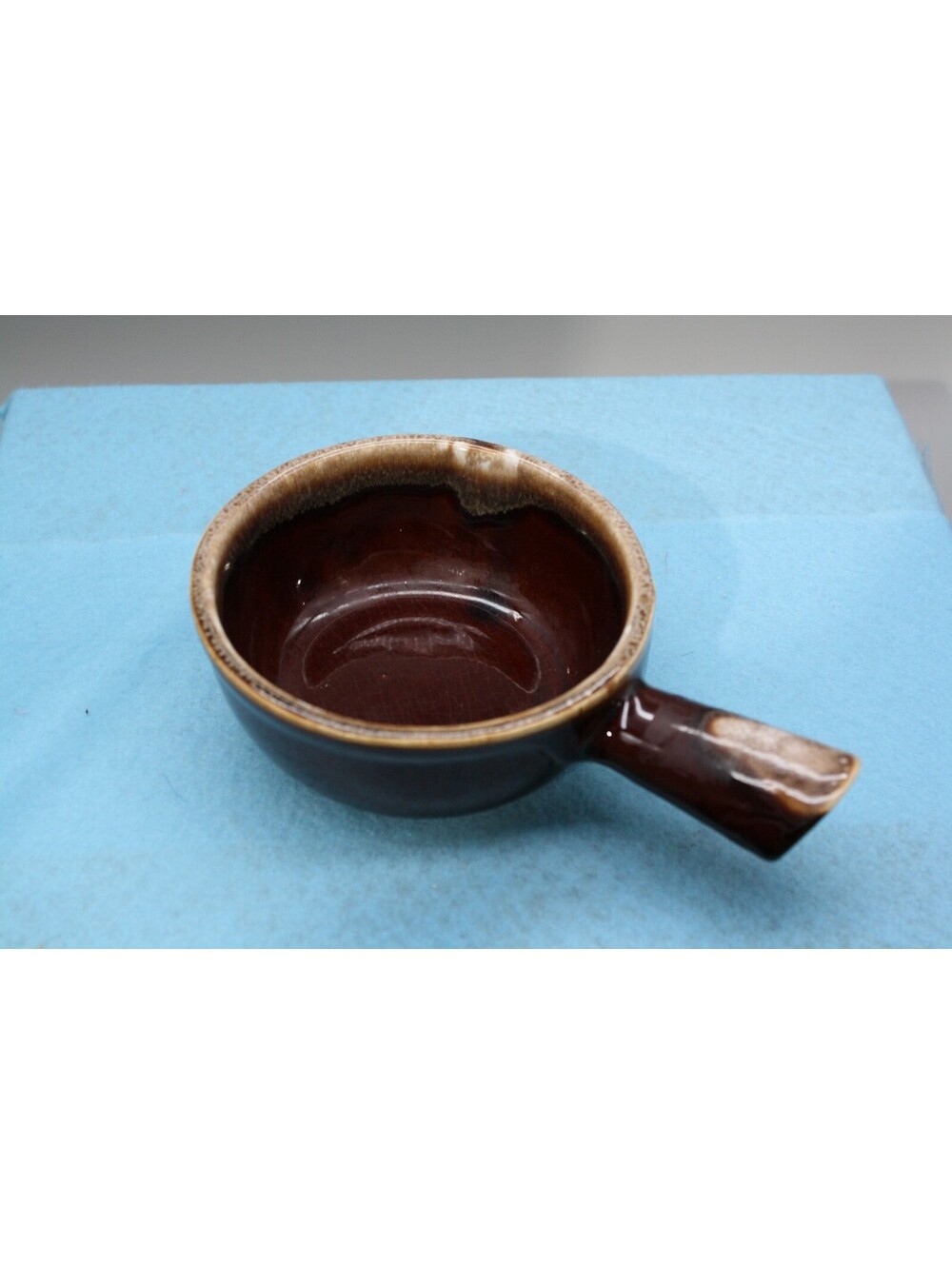 Vintage McCoy Pottery #7050 Brown Drip Handled Soup Bowl USA Mid Century